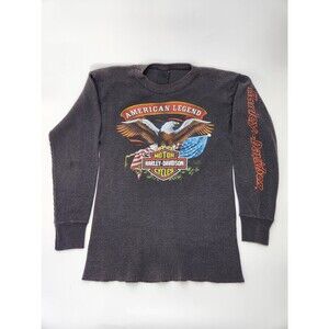 Vtg 80s Harley Davidson Shirt M Waffle‎ Knit Thermal Eagle Bikercore Motorcycle